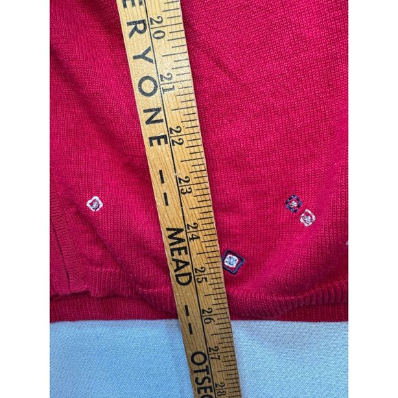 Vintage Teddi Knitted Cardigan Sweater Size M Red Embroidery Floral Full Zip NWT - Picture 9 of 13